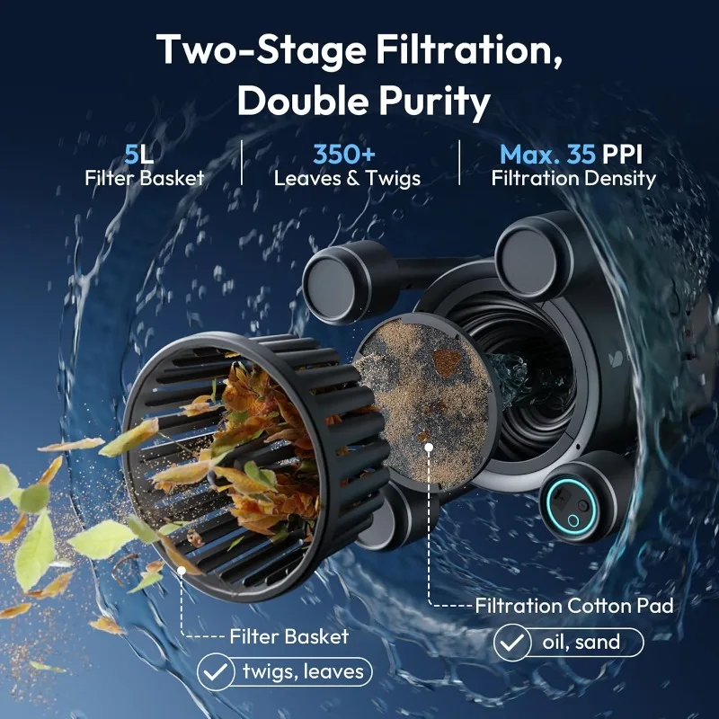 F10 Robotic Surface Skimmer, Pool Cleaner with Powerful Suction, Dual Motor, 5L Filter, Dual Cleaning Modes, Smart App Control