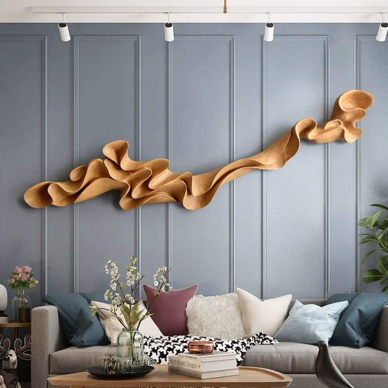 Large hand-carved artwork, irregular shaped wooden artwork, high-end modern home office wall decoration
