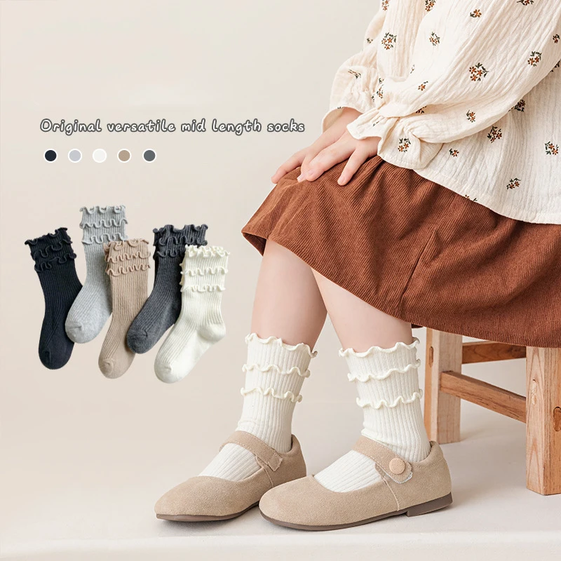 

Princess Kids Ruffle Socks Spring Autumn Middle Tube Sock 0-8Year Girls Children Stockings Solid Color Cotton Sock Baby Footwear