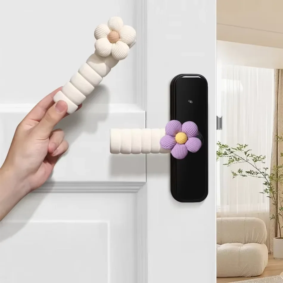 Door Handle Cover Anti-Slip Anti-Static Anti-Collision Decorative Protector for Bedroom Door with Soft Floral Pattern Home Use