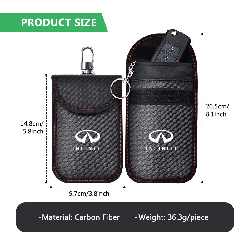 Car Keychain Case Zipper Carbon Fiber Key Protector Cover For Infiniti FX35 QX60 QX70 QX80 QX50 QX30 Q70L Q60 Q50 Q60S Q30 view 6