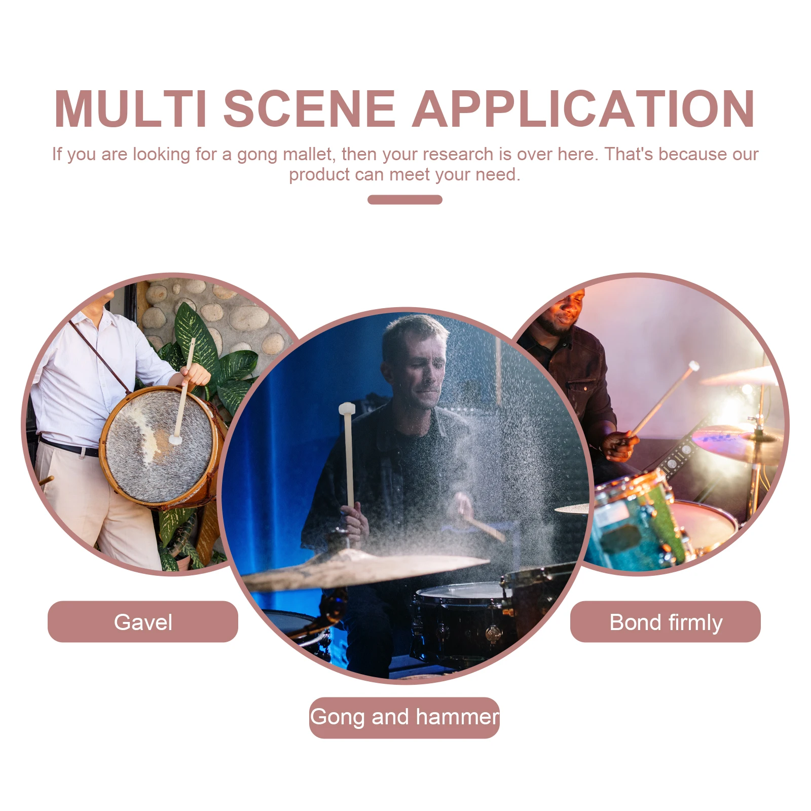 

2pcs Wooden Percussion Mallets Rubber Head Wood Hammers For Gong Instrument Performance Gong Accessories Mallets With Wood