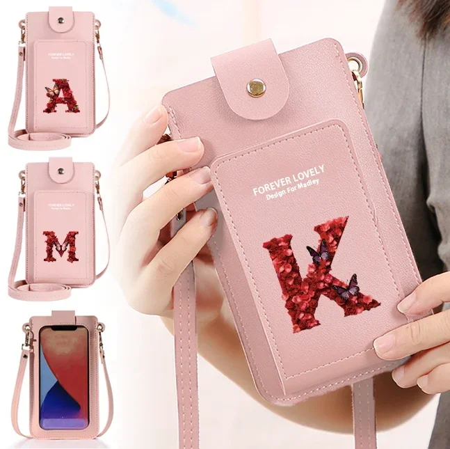 Women Bags Small Crossbody Bags Mini Phone Purses with Strap Leather Casual Phone Wallet Shoulder Bag Red Rose Pattern