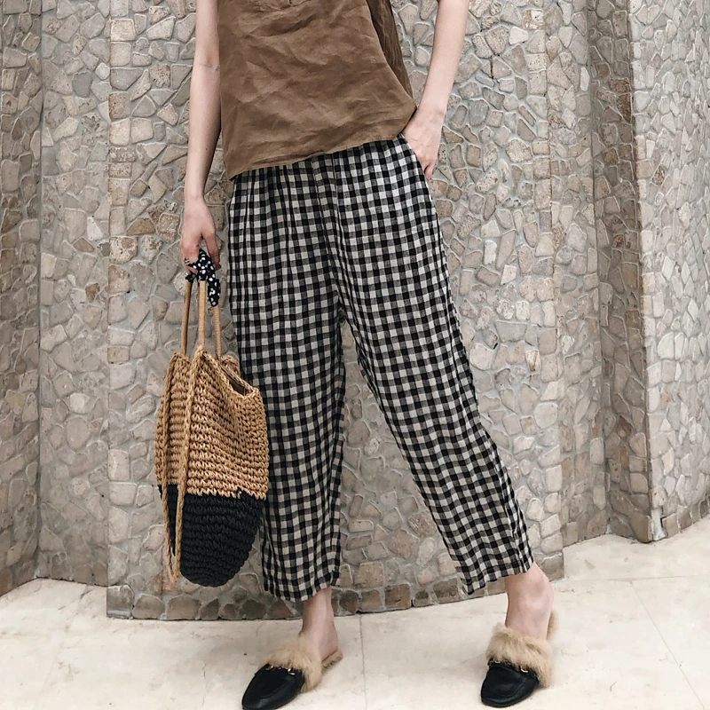 

New 2025 Women's Loose Fit Cotton Linen Straight Leg Nine-Piece Pants Korean Sle Retro Art School Wind Large Size Casual Tr...