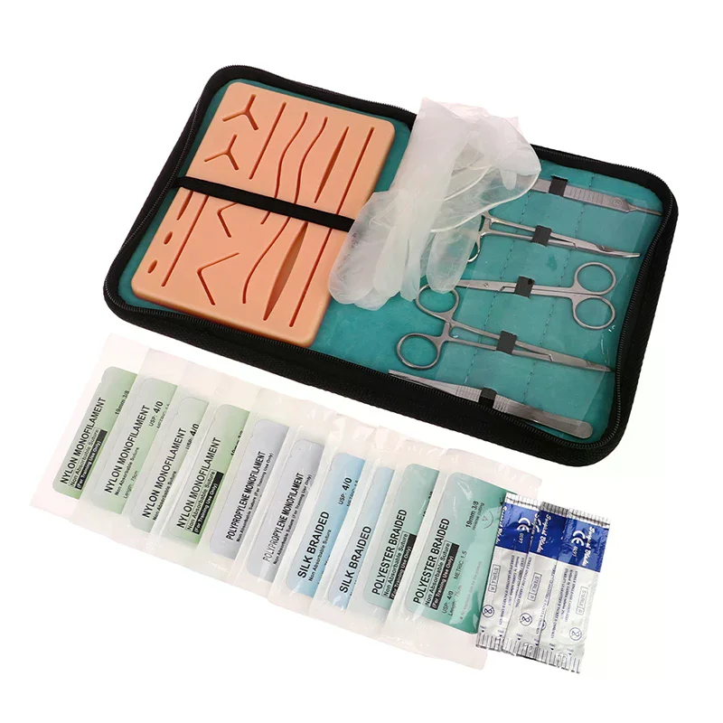 Wound Skin Practice Pad Suture Training Kit Surgery Bra Set Seams Surgical Thread Needles Scissors Suture Material Surgeon