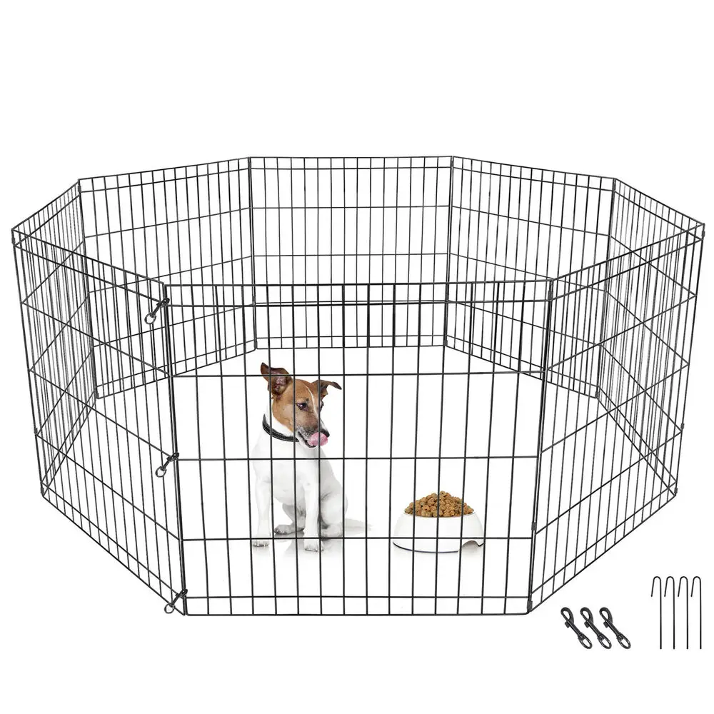 

8 Panel Pet Playpen Metal Protable Folding Animal Exercise Dog Fence 24" Kennel