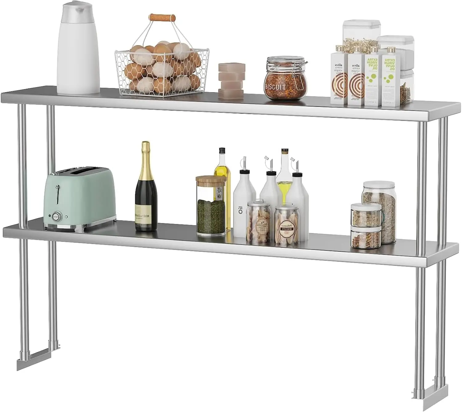 2 Tier Stainless Steel Overshelf Work Prep Table 60 X 12 Commercial Adjustable Double Shelf Heavy Duty Storage Rack Kitchen Util