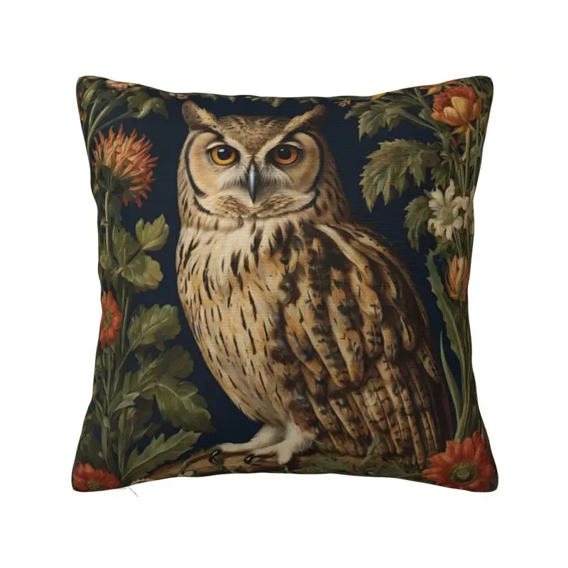 

Custom Luxury Vintage Forest Owl William Morris Style Cushion Cover Polyester Pillow Case