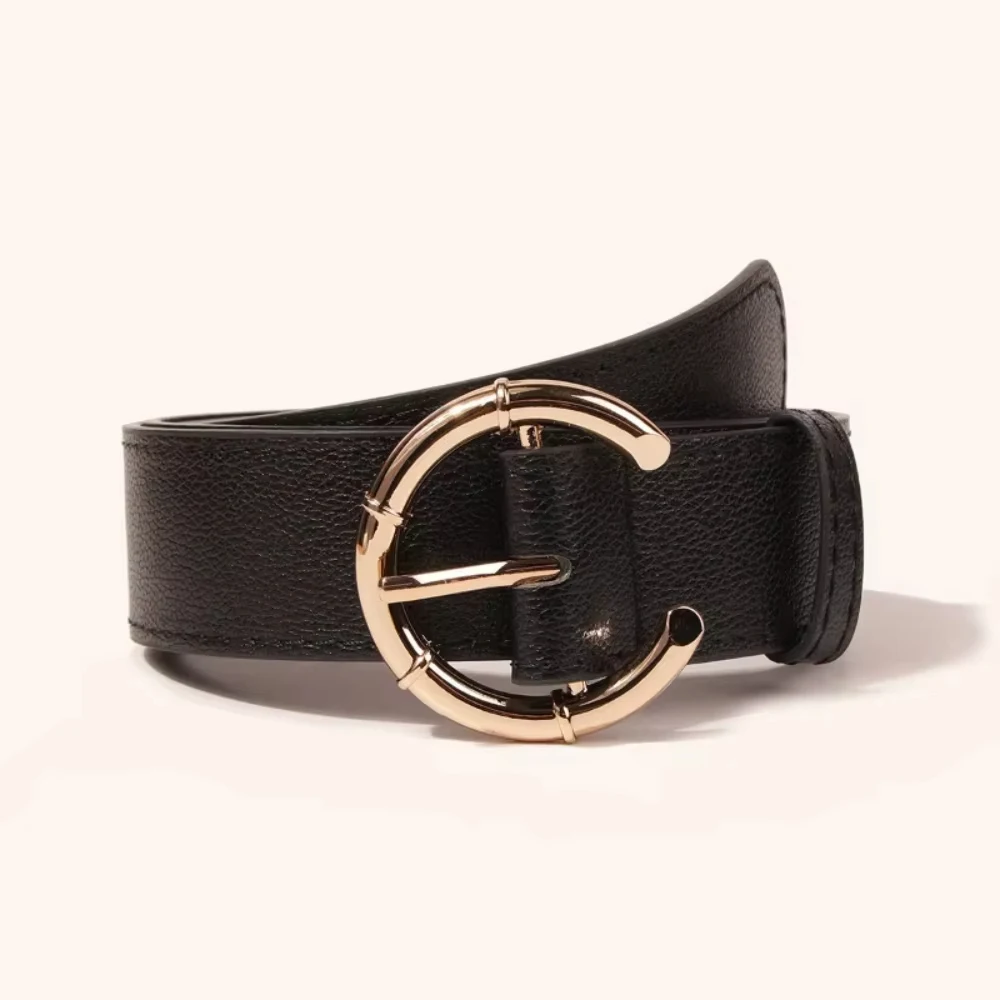 New C-Shape Bamboo Knot Buckle Small Lychee Grain Women's Belt, Urban Fashion for Office Ladies, Factory Direct In Stock