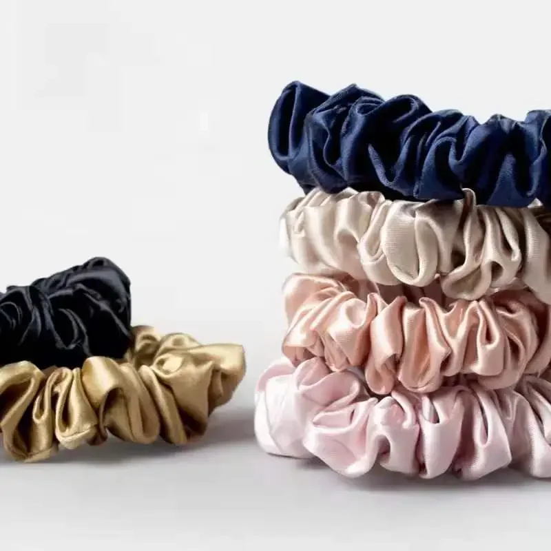 1PC 100% 22 Momme Mulberry Silk Scrunchies 3.5 cm Smooth Fashion Elastic Silk Women Hair Accessories Ladies Hoop For Girls