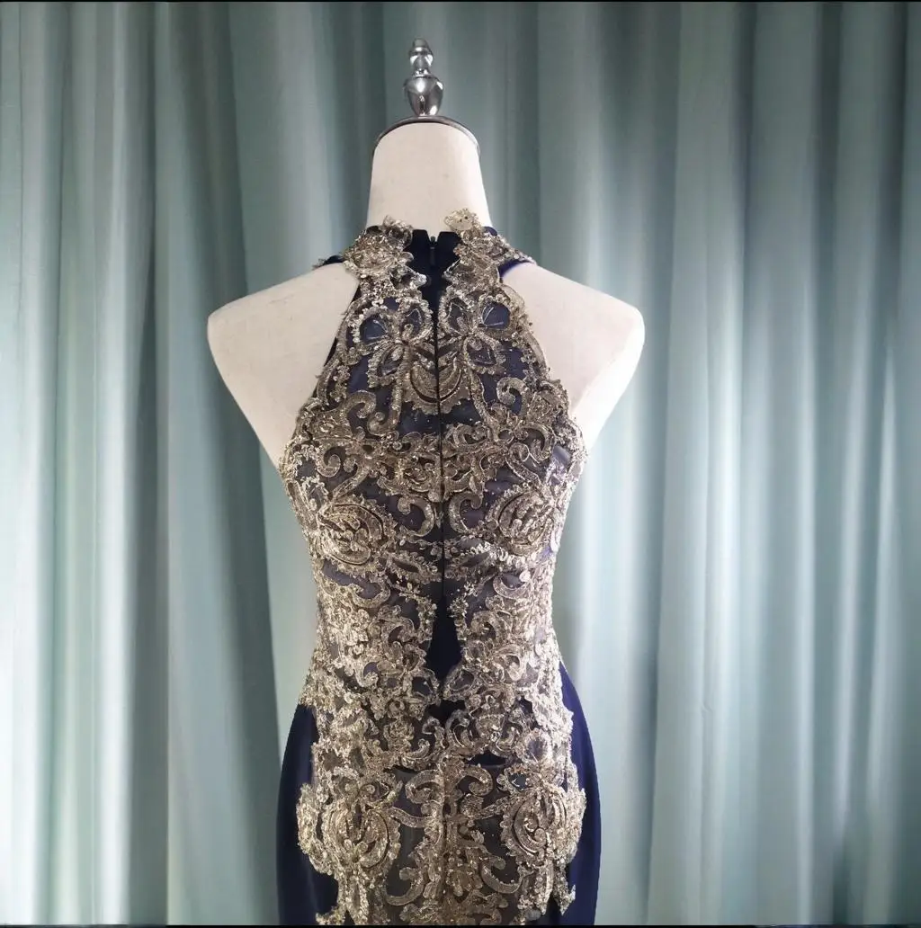 KIVARY sexy sleutelgat halter gouden kant backless pure illusie top lange zeemeermin gala-avondjurken