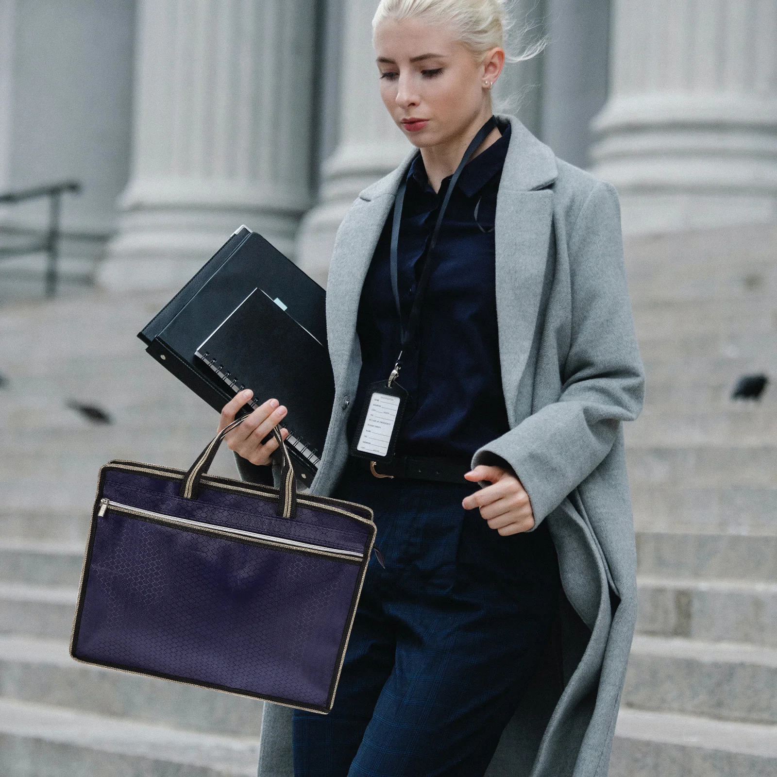 

Oxford Cloth Zipper File Pouch Portable Document Organizer Bag Office Folder Storage for Students Teachers Office Canvas Folder