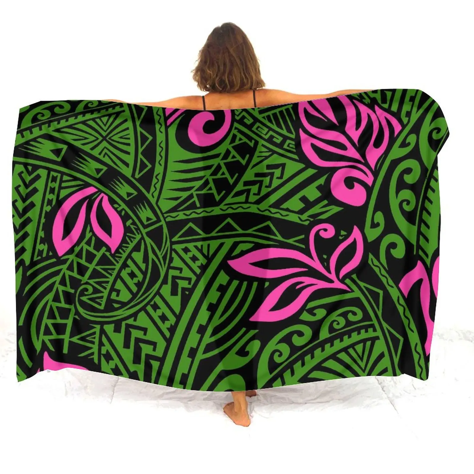 High-Quality Soft Fabric Summer Women'S Beach Essential Sarong Shawl Polynesian Customizable Windproof Cape Sarong Scarf