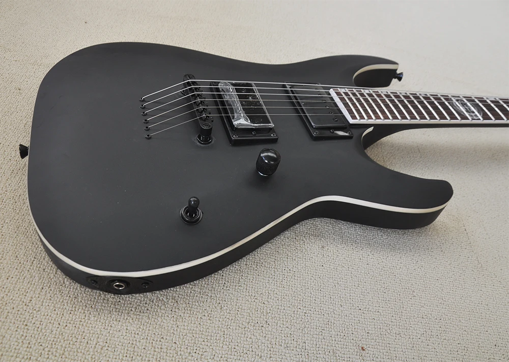 Matte Black Electric Guitar 6 Strings with Tremolo Bar,Rosewood Fretboard,Strings Through Body