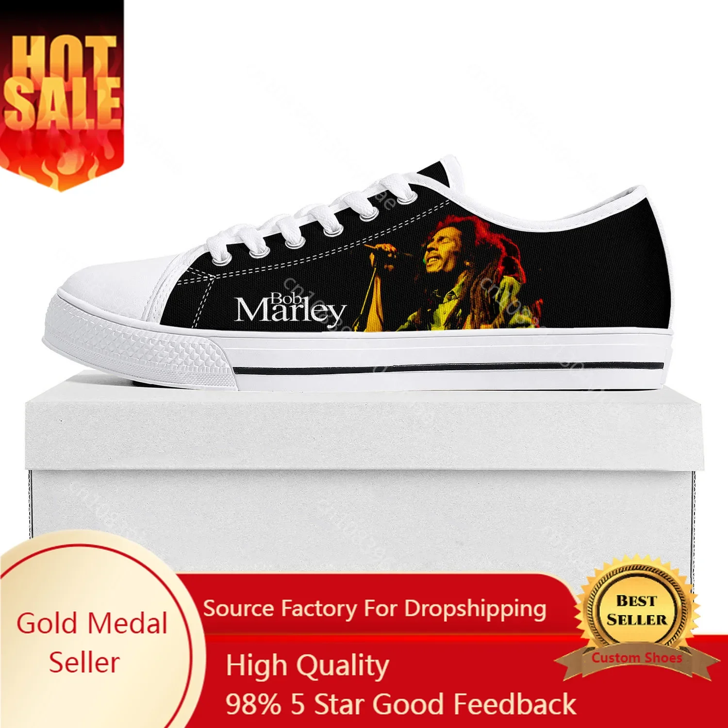 Reggae Rock Music Star Bob Marley Low Top High Quality Sneakers Mens Womens Teenager Canvas Sneaker Couple Shoes Custom Shoe