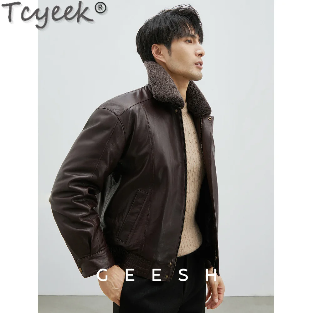 Tcyeek 2023 New Genuine Leather Man Jackets Men's Clothes Autumn/Winter Sheepskin Down Coat Goose Down Liner Jacket Wool Collar