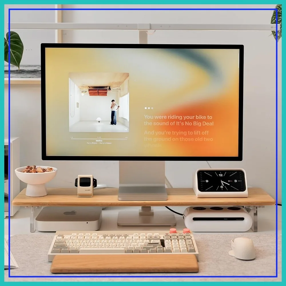 

31.5" Bamboo Monitor Stand Riser with Acrylic Legs for Desk, Supports PC, Laptop, Printer, Speakers