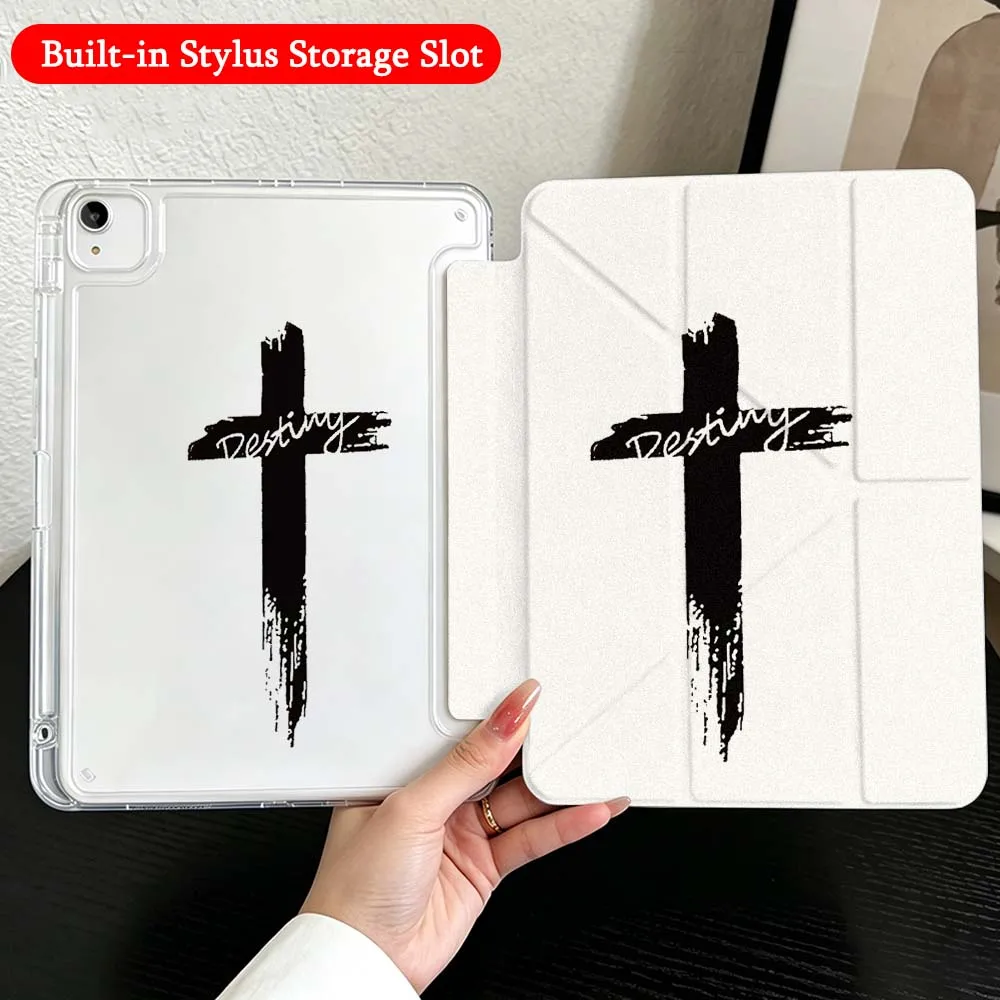 Cartoon Cross Christ Me Case For iPad Mini Pro Air 5 6 7 8 9 10th 11th 11 9.7 10.9 13 inch Transparent Y-Shaped Folding Tablet