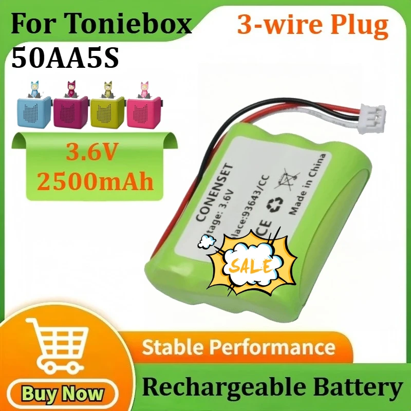 

3.6V 2500mAh for Toniebox Tonie Box 50AA5S Ni-MH 3-wire Plug Rechargeable Battery