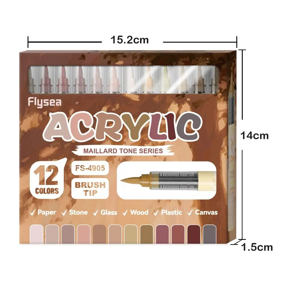 12 Colors Acrylic Paint Markers Direct-Liquid Ink Soft Brush Tip Acrylic Marker Pen DIY Drawing Premium Highlight Marker Fabric