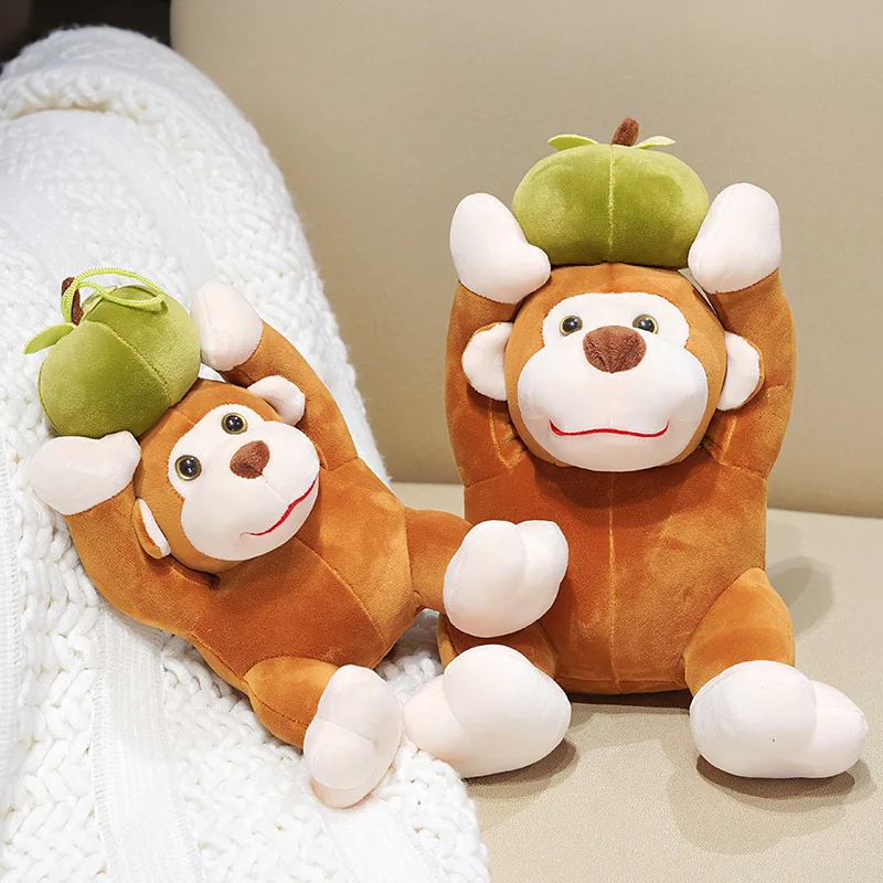 Stuffed Animal Multi Size Apple Carrying Monkey Soft Plush Collectible for Home Decor Desk Bedroom Birthday Holiday Gift