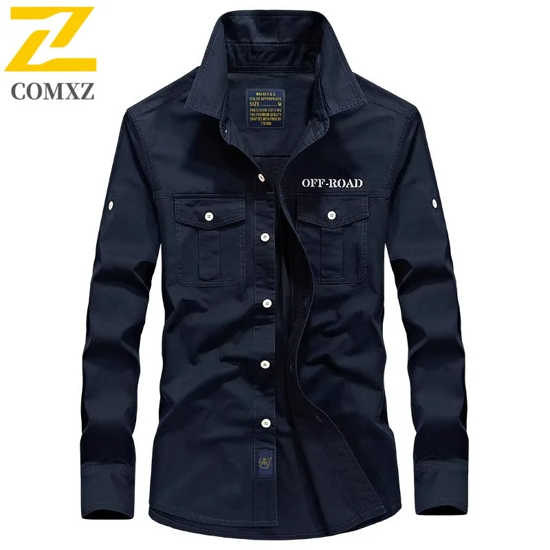 High Quality Work Shirts Men's Spring Autumn New Cotton Lapel Button Long Sleeve Shirt Outdoor Fishing Hunting Solid Color Coat