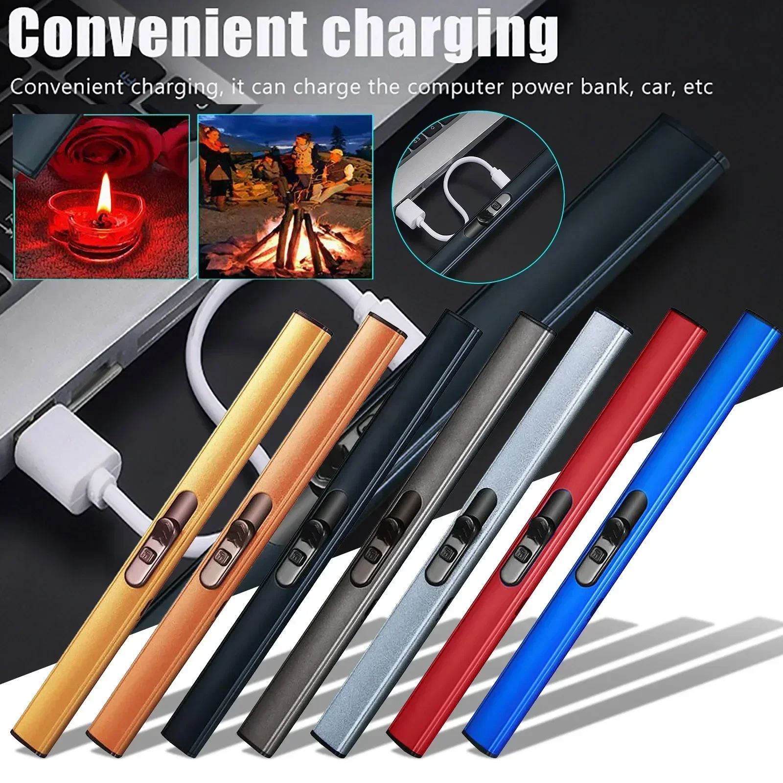 Arc Metal Long USB Electric Lighter 360° Rotatable LED Power Display Kitchen Gas Stove Aroma Candle Ignition Stick Smoking Tools