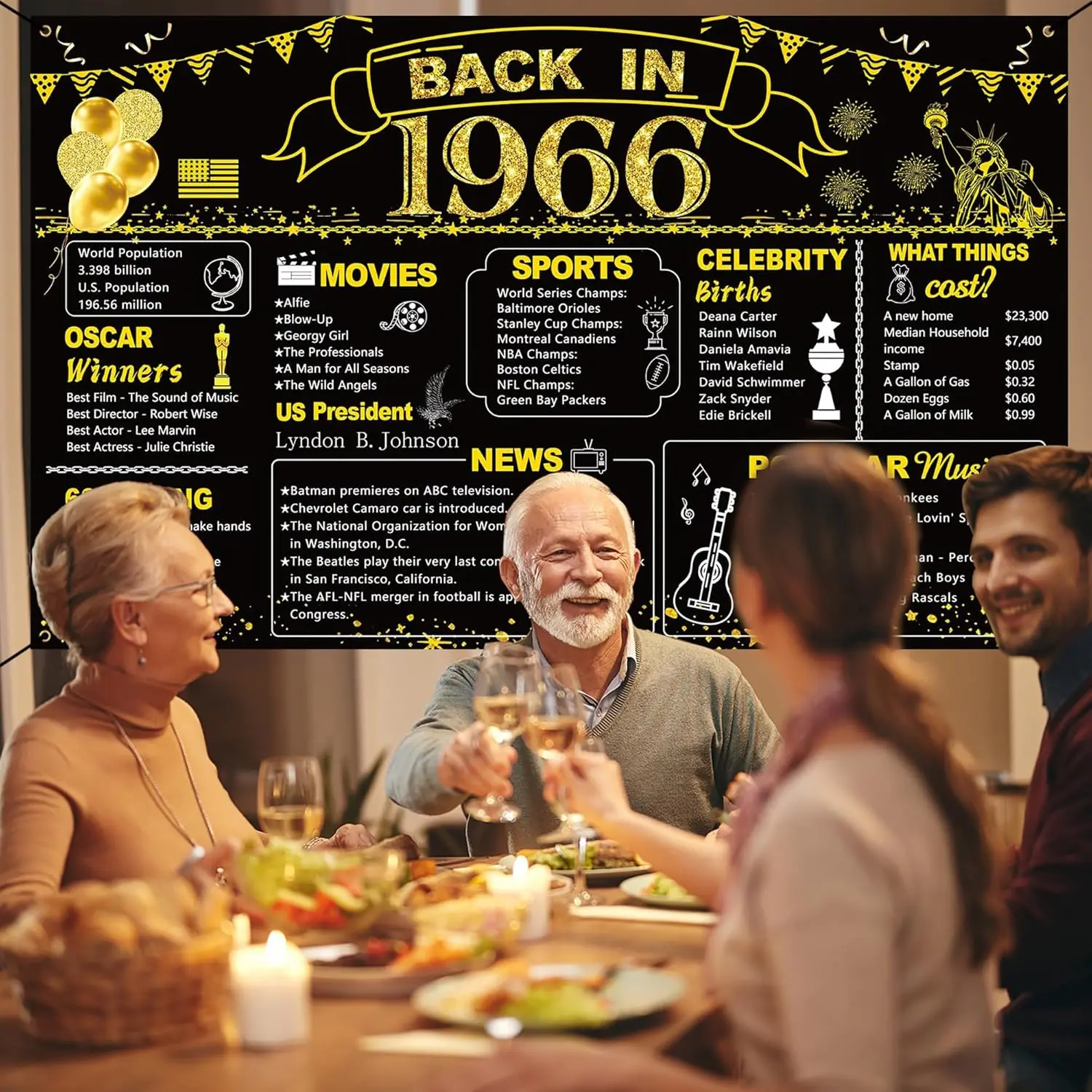 50. Geburtstag Schwarz-Gold Partydekoration, Vintage Banner „Zurück in 1976/1956/1966/1986“, Fotohintergrund – Detail 4