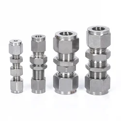 304 Stainless Steel Double Ferrule Compression Pipe Fitting 3mm 4mm 6mm 8mm Bulkhead Straight Push Connector Adapter