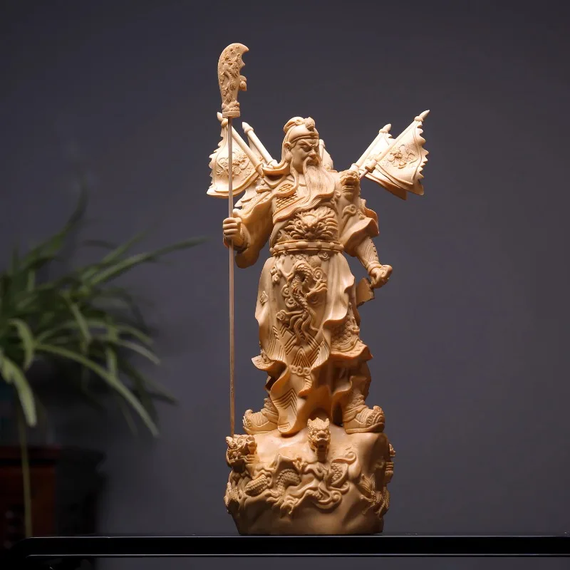 Guan Yu Wu Sheng Resin Statue, Chinese Wealth God Kwan Kung Figurine, Home & Office Feng Shui Decor for Success, Dragon Base.