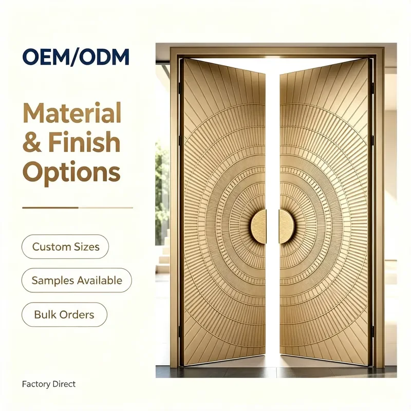 Custom Aluminum Alloy CNC Radial-Pattern Gold-Tone 3D Embossed Security Swing Entry Door Thermal Anti-Theft Apartment