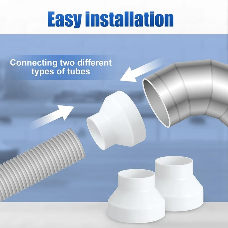 Reductor de conducto de 6 a 4 pulgadas, aumento de ABS, adaptador de conducto de aire, ventilador o secador, adaptador de ventilación, Conector de tubería HAVC, 2 piezas de plástico