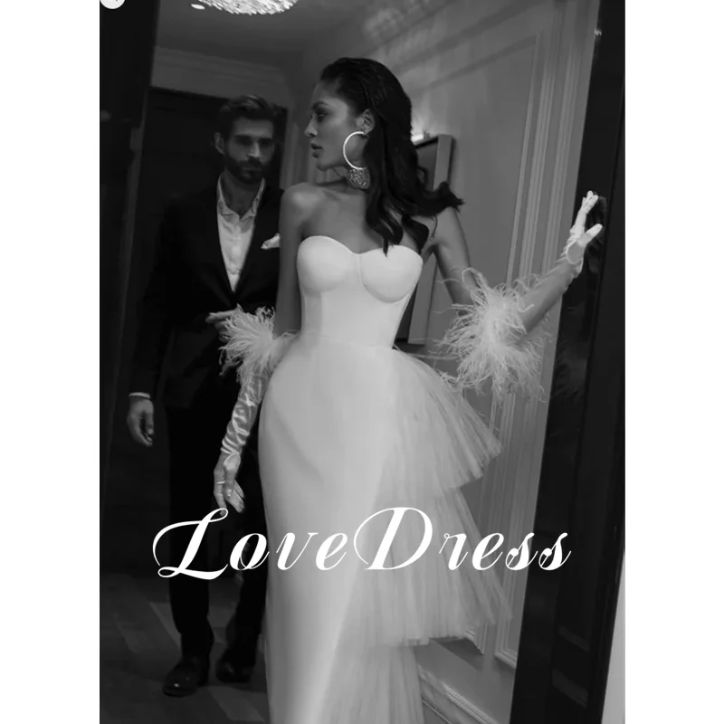 Simple Ivory Mermaid Tea Length Wedding Dress Elegant Strapless Tulle Sexy Backless with Zipper Slit Bridal Gown Vestidos 2026
