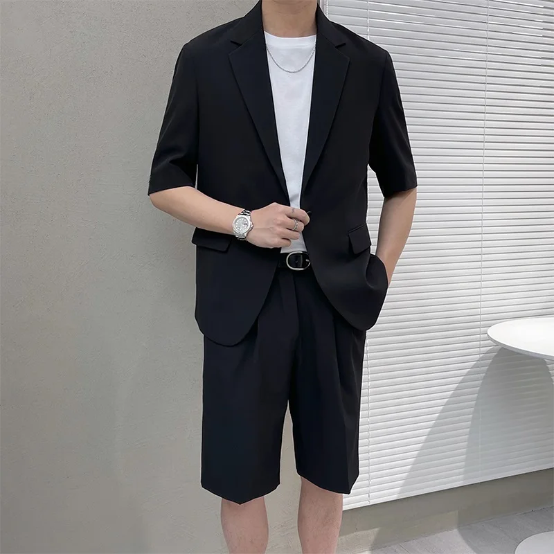 

Casual Ice Silk Seven Sve Men's Suit Jaet Lightweight Drapey ort Sve Summer Faionable Youthful Sle Regular Length