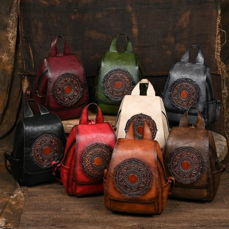 2024 New Retro Women Bags Designer Leather Luxury Backpack For Woman Large Capacity Bag Women\'s Stylish Travel Backpacks