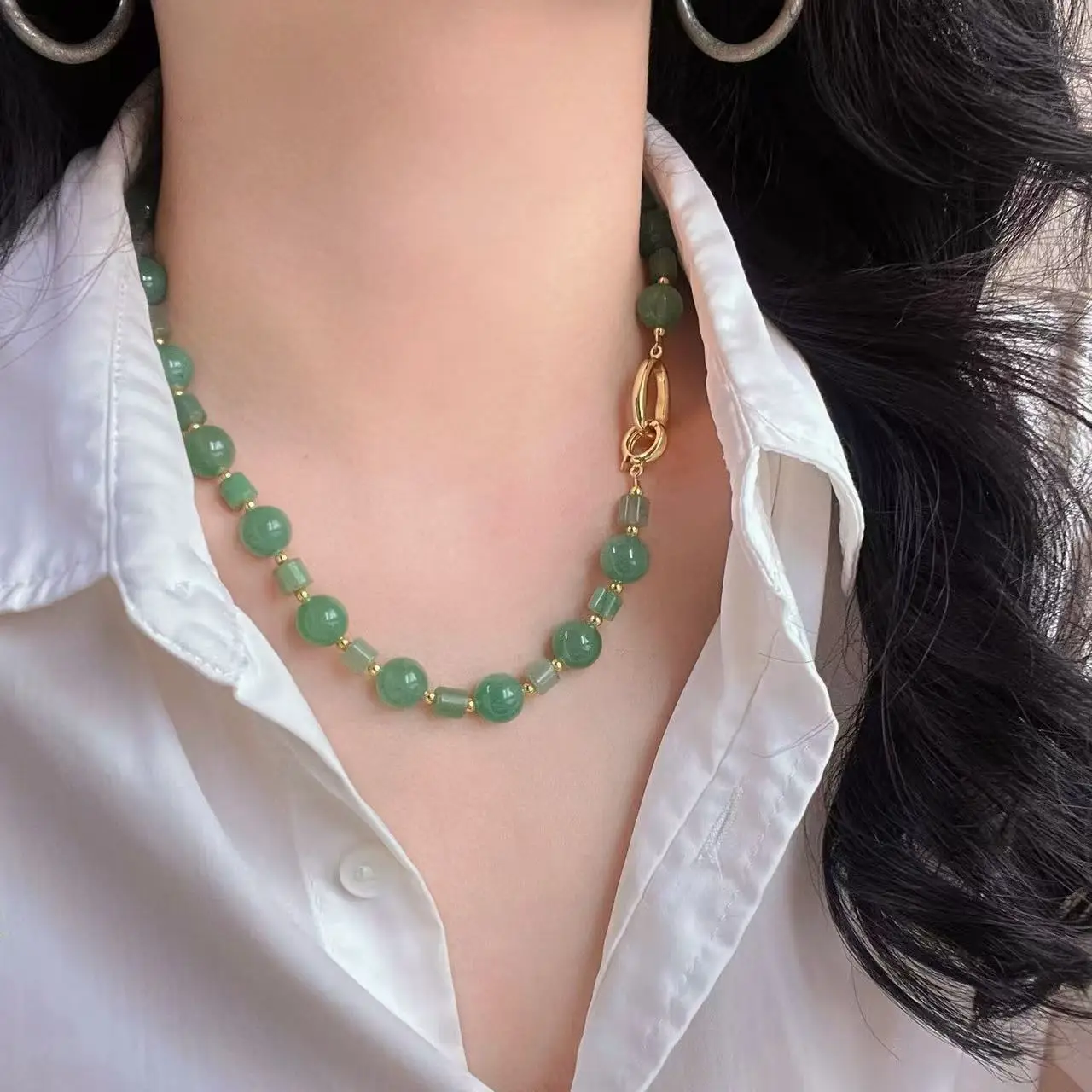 Green Aventurine Starlight Choker, Natural Jade Stone Beads with Scattered Constellation Design,Collarbone Jewelry for Her Gift