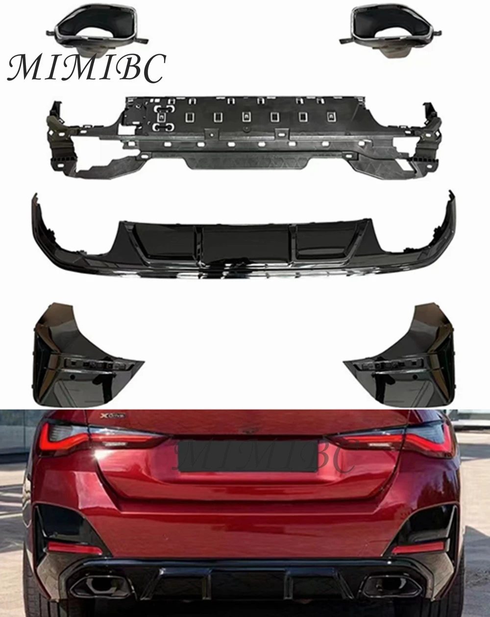 

FOR BMW 4 Series G26 440i M Sport Sedan 2021+ Rear Lip Accessories ABS Rear Diffuser Bumper Lip Guard Exhaust Pipe Tips