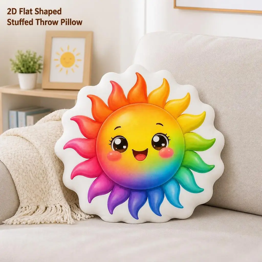 Rainbow Sun Colorful Kawaii Smiling Sun Plush Pillow Cushion Irregular Stuffed Throw Pillow Home Decor Gift Sofa Bed Home