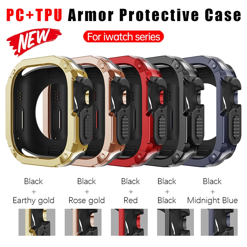 

2in1 Glossy Mod Cover PC + TPU Frame For Apple Watch Ultra 8 7 6 Armor Shockproof Protective Modifed Bumper 49mm 45mm 44 41 40mm