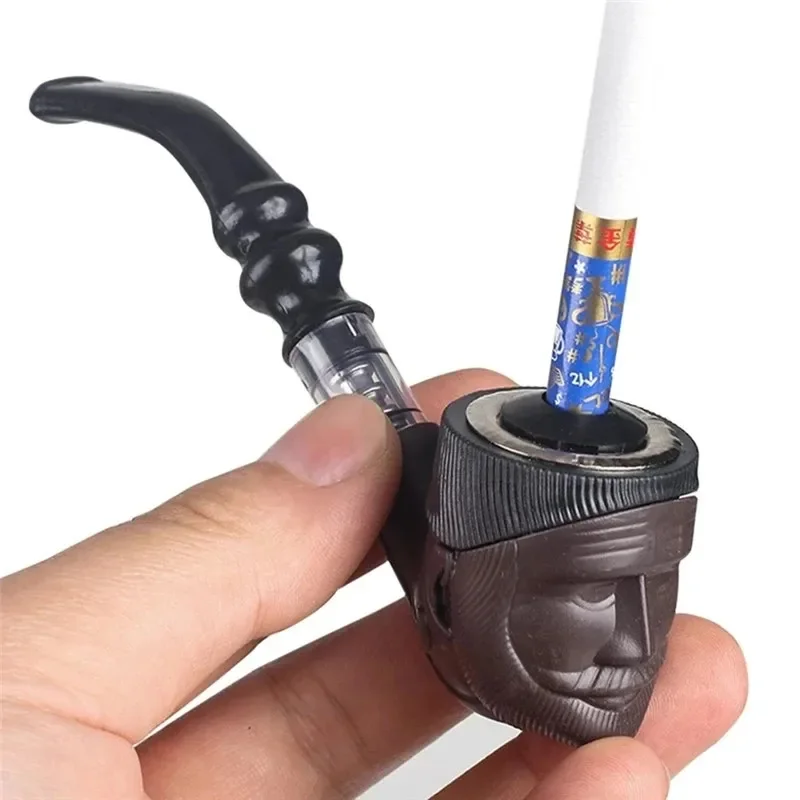 Cigarette Tobacco Pipe Double Purpose Plastic Bent Pipe Engraving Face Iron Pot Cigarette Holder Filter Portable Pipe