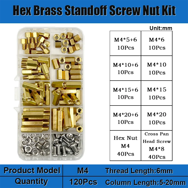 Männlich-Weiblich Sechskant-Messing-Abstandshalter-Set M2 M2.5 M3 M4 Messing-Rundabstandshalter mit 304 Schraube und Sechskantmutter PCB Motherboard Abstandshalter – Detail 13