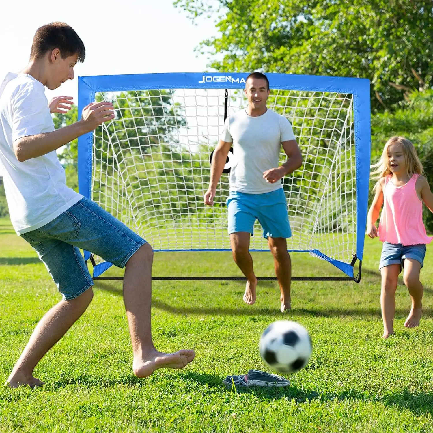 Porta de fútbol emergente plegable portátil, equipo de entrenamiento ligero para interiores y exteriores con 2 objetivos y 6 conos de obstáculos