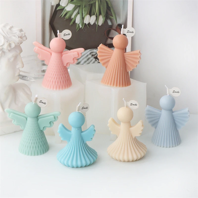 

3D New Simple Angel Candle Silicone Mold Wings Striped Grid Stereoscopic Men and Women Angel Aroma Plaster Creative Ornaments