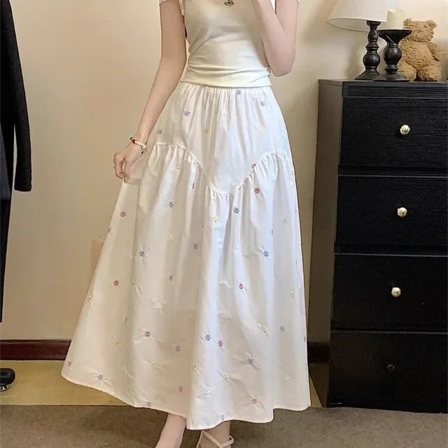 

Женская юбка с цветочным принтом, женская 2022, Faldas Mujer De Moda, эластичная талия, свободная юбка трапециевидной формы с высокой талией, милые летние юбки в Корейском стиле Saia