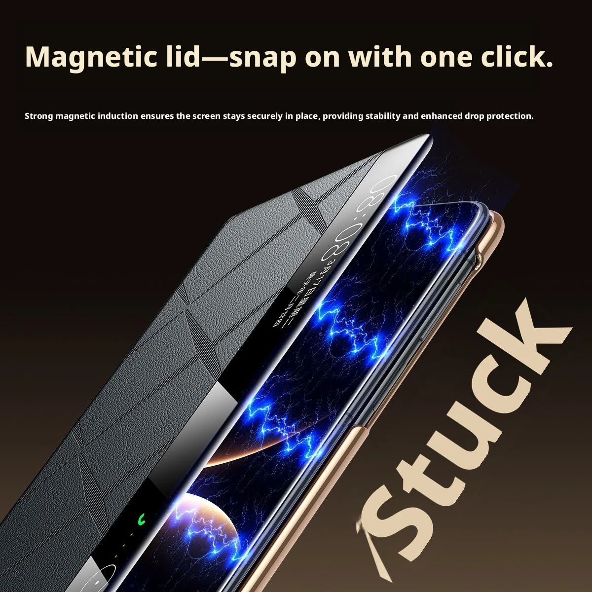 Luxury Genuine Leather Starry Pattern Design Case For Huawei Mate X7 Magnetic Anti-drop Smart Window Lens Protective Cover