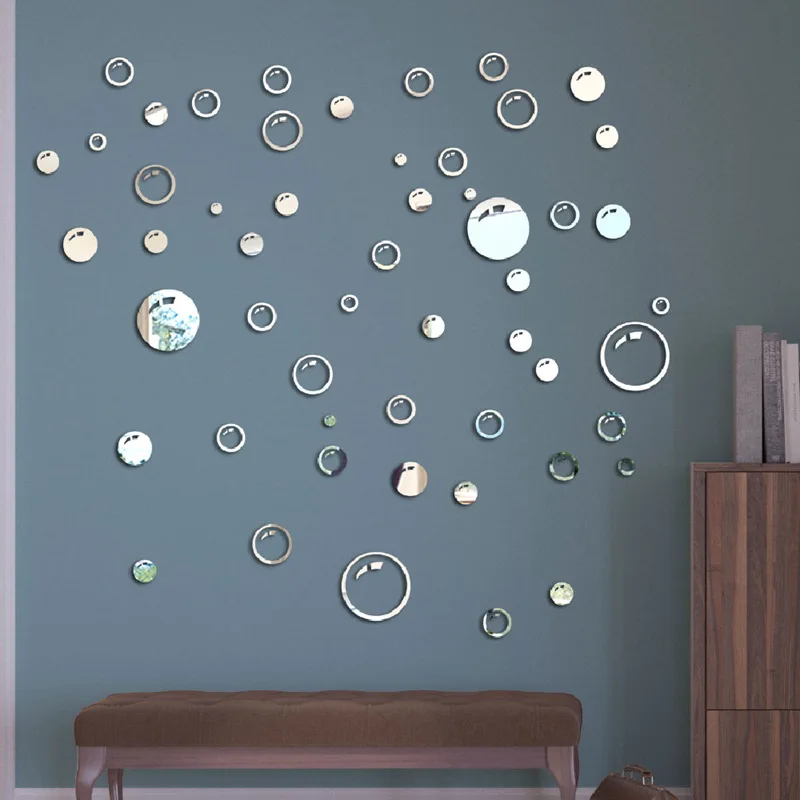 Acrylic Mirror Wall Stickers 58 Pcs DIY round Bubble Home Decorations for Bathroom Sink Wall Decals Home Decor