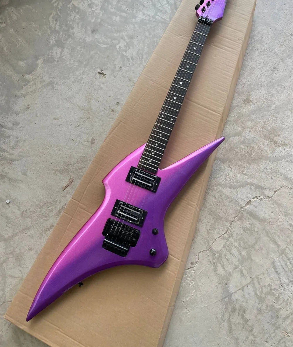 

Unusual Shape Purple Body Electric Guitar with Rosewood Fretboard,Black Hardware,Provide Customized Services