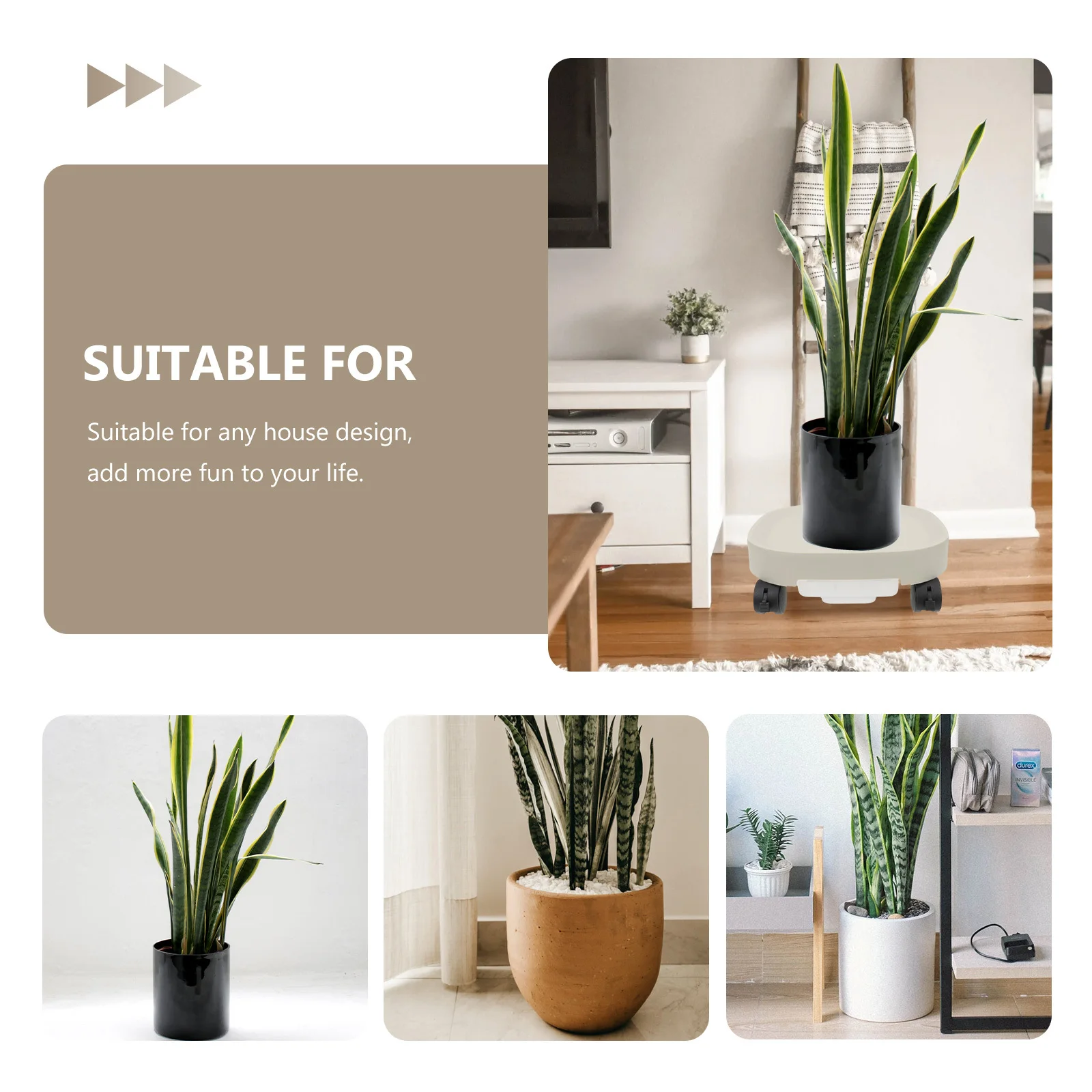 

Plastic Movable Flowerpot Base Tray Stand Brake Smooth Rolling Wheels Durable Garden Plant Support Plant Stands with Wheels