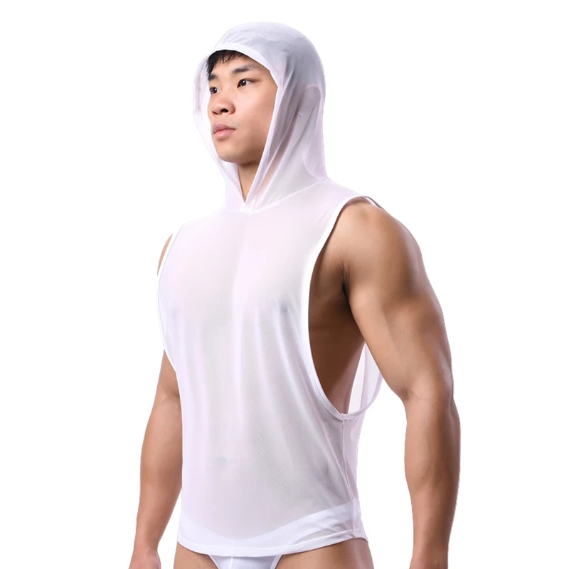 Men Tank Top Undershirt Man Sleeveless Hoodies Gym Clothing Ultra-thin Mesh Singlet Quick Dry Bodybuilding Sleepwear