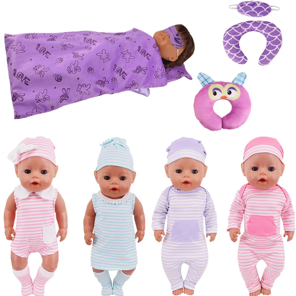 Doll Clothes Onesie Pajamas Sleeping Bag Eye Mask Doll Accessories For 43CM Baby Doll&18Inch American Doll,Girl Toy Gifts